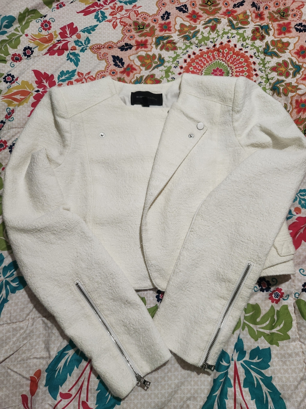 BCBGMaxAzria Off-White Textured Moto Blazer